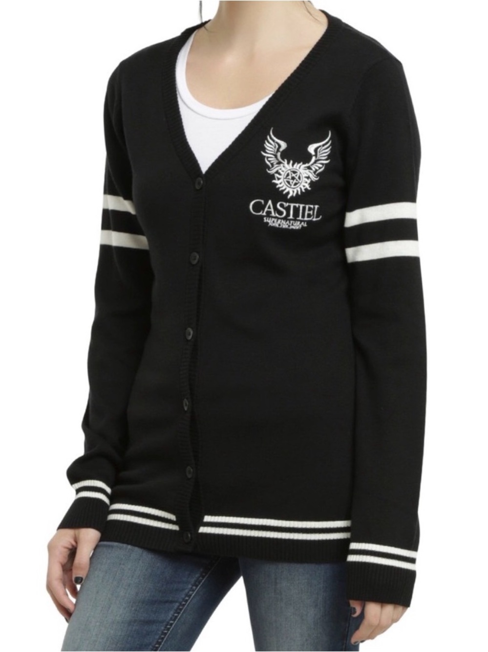 Castiel Wings Cardigan with White Embroidery